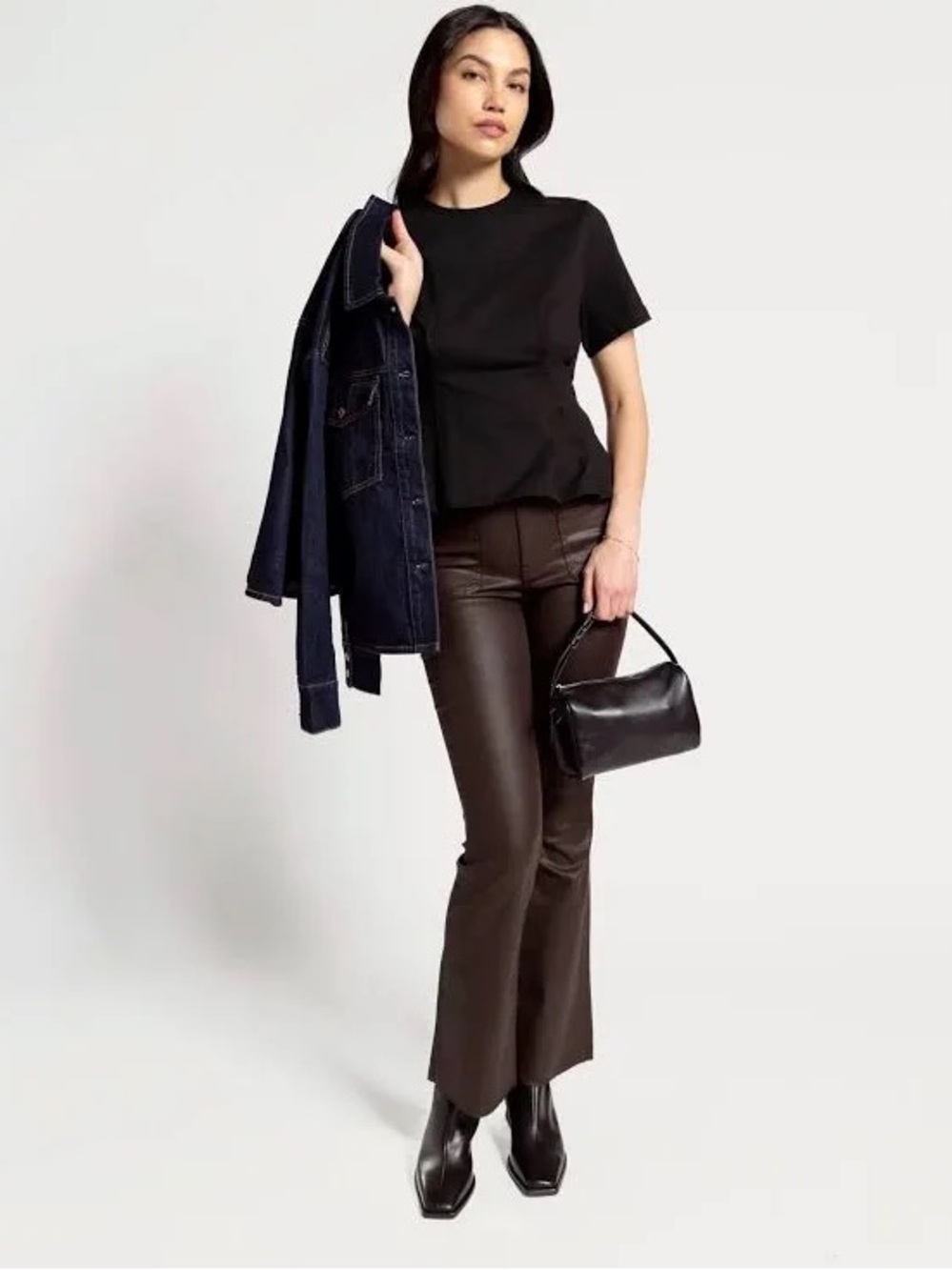KUT from the Kloth Stella High Rise Flare Coated Jeans Chocolate Brown Size 0